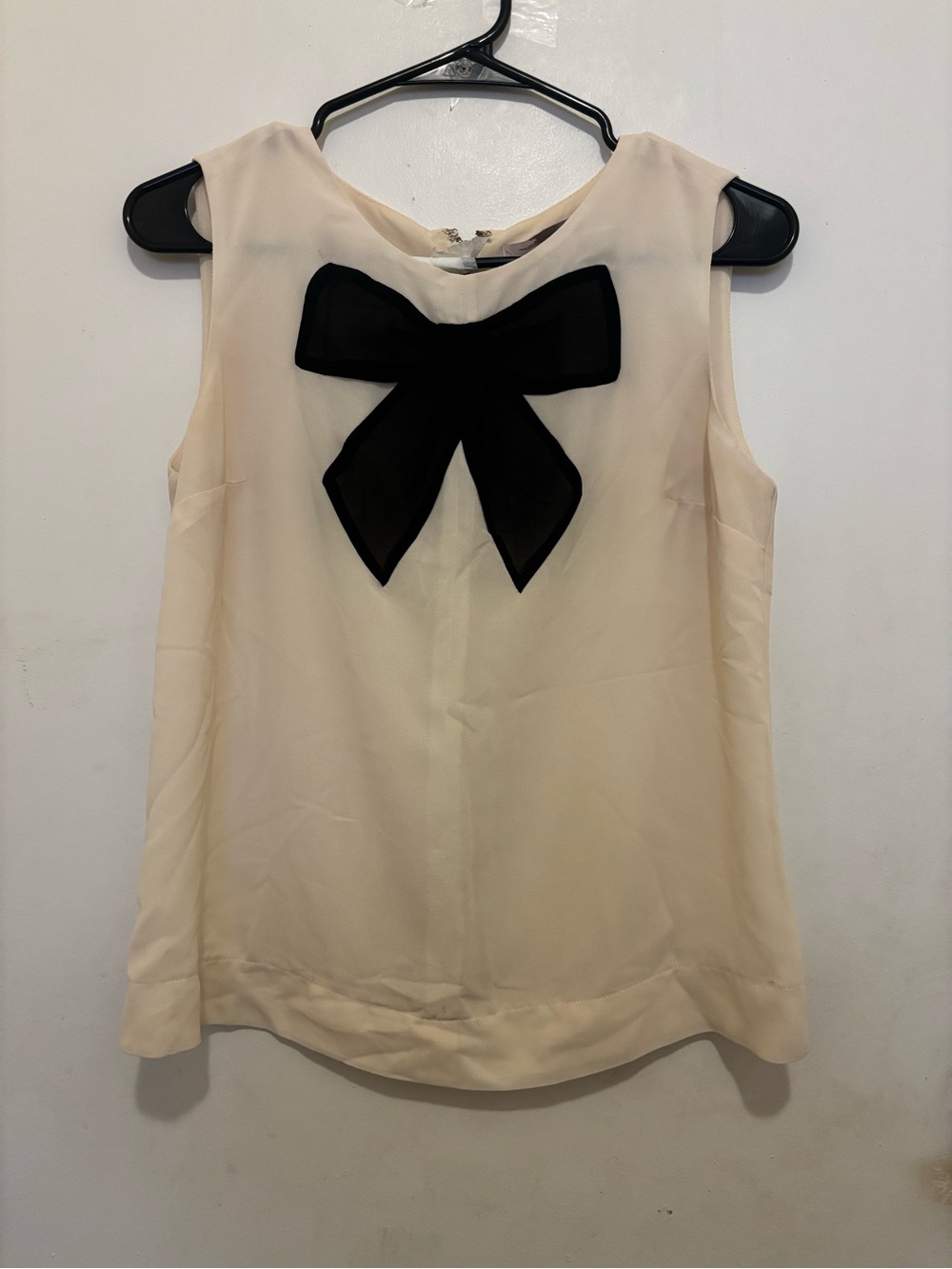 Forever 21 Cream Black Bow Sleeveless Blouse Top Size Small